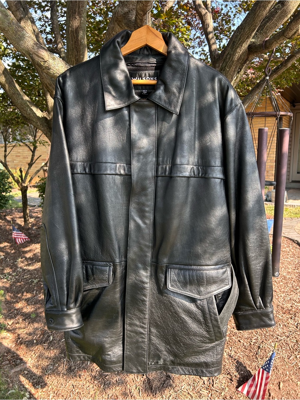 Wilson Black Leather Trench Coat